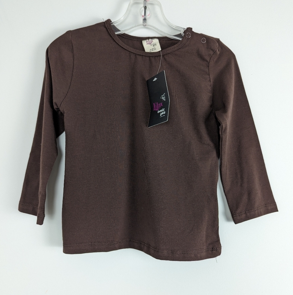 Lilax Basic Long Sleeve Brown Tee Baby Girl 18-24 Months Cotton Blend Crew neck